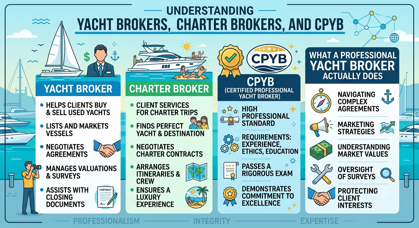 Yacht Broker vs Charter Broker vs CPYB | What a Professional Yacht Broker Actually Does